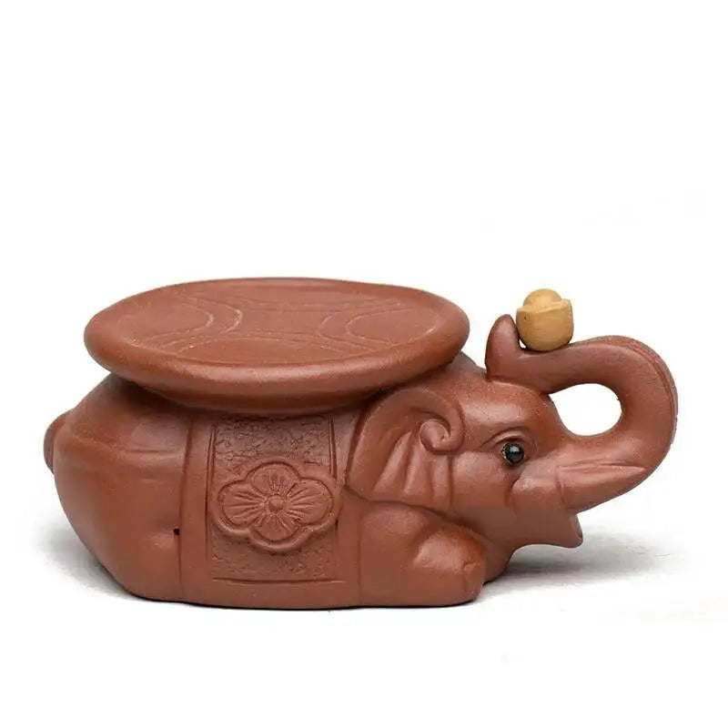 Zisha Tea Pet Elephant Ornament Teapot Lid Holder Handmade Ingot Elephant Sculpture Tea Play Accessories Quake
