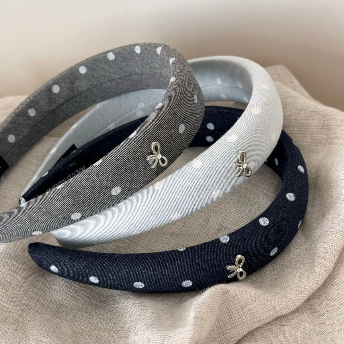Silver Bow Lazy Polka Dot Wide Edge Sponge Headband Simple High Skull Top Headband Korean Temperament Outdoor Pressure Hair Clip Quake