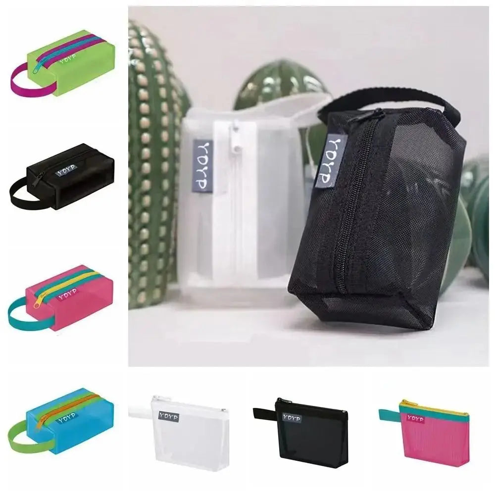 New Portable Zipper Pouch Transparent Coin Purse Mesh Storage Bag File Bag Cosmetic Bag Lipstick Bags Quake