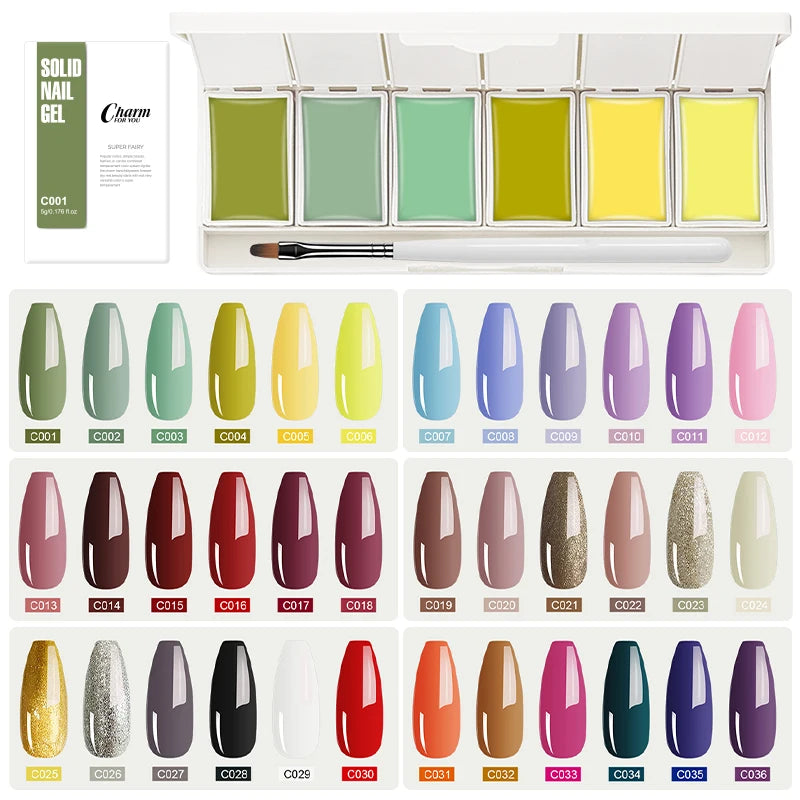 6 Colors Solid Nail Gel Nail Art Polish Gel Colorful Nail Varnish Nail Gel Polish Palette Manicure Canned Cream Nail Glue Quake