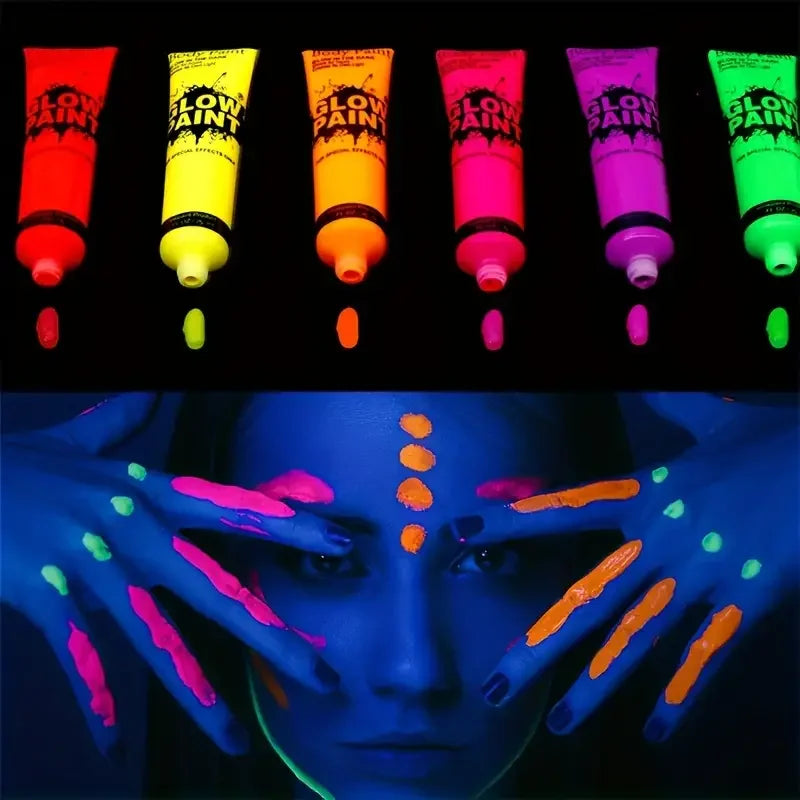 6 Color 25ml UV Neon Face Body Paint Neon Fluorescent Glow Safe Body Paint For Festivals Parties Halloween Makeup Festival Party Quake