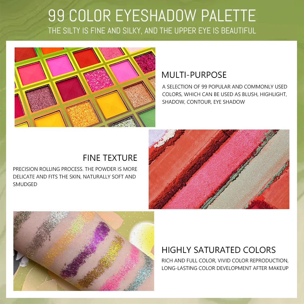 99 Color Rainbow Eye Makeup Plate Professional Matte Flash Plate Durable Eye Shadow Plate Suitable for Gifts to Women Cosmetics Quake