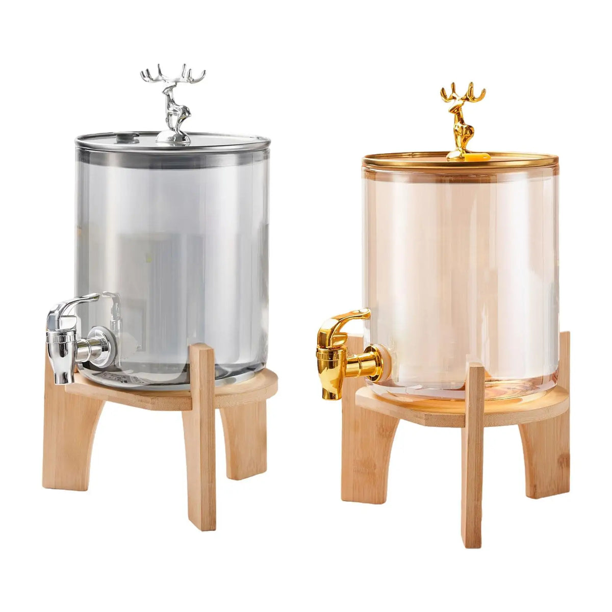 Cold Kettle Drink Dispenser with Glass Body and Bamboo Stand Party Drink Jug for Events Gatherings Different Cups Use Quake
