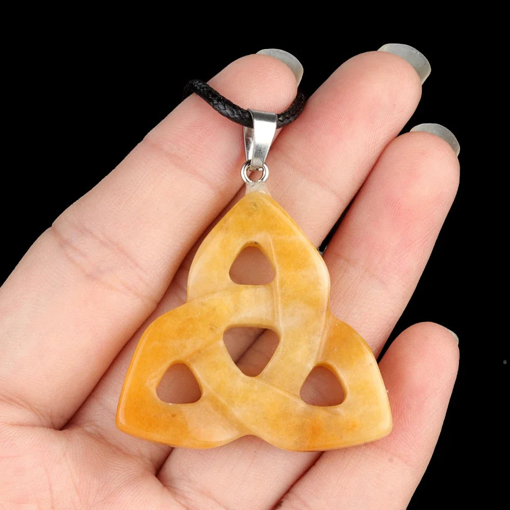 Hot Sale Witch Knot Pendant Necklace Natural Stone Rose Quartz/Amethyst Irish Pendant Lucky Gift For Women And Man Quake Yellow Jade