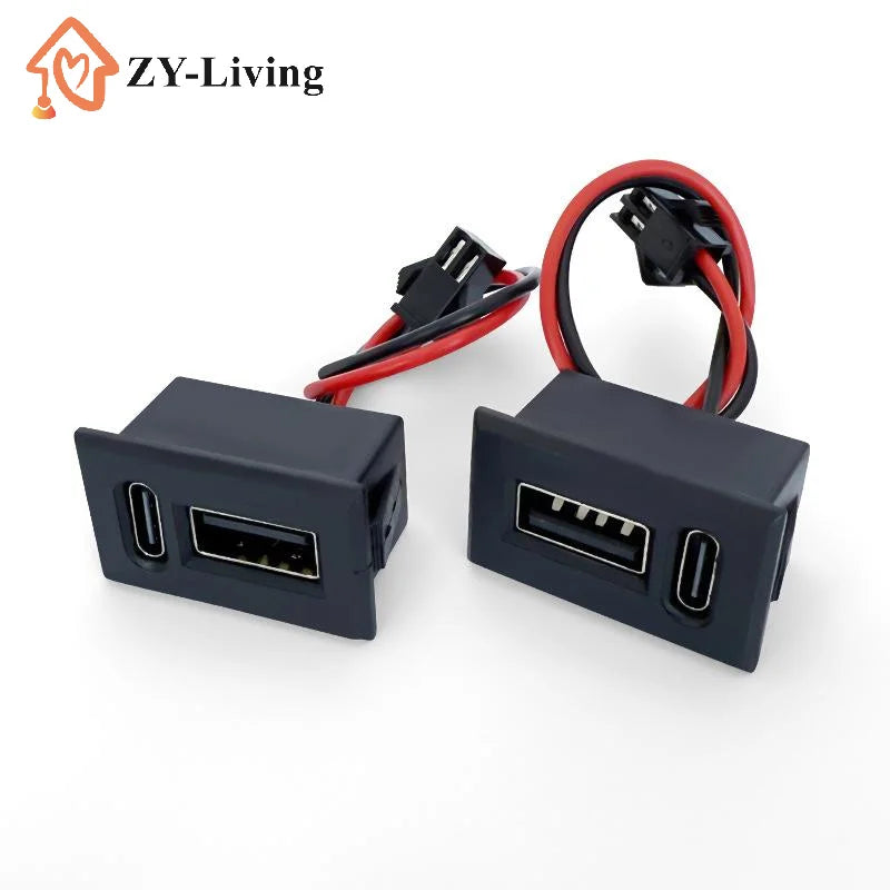 1PCS USB Female Base Type-C Double-Layer Socket Lamp Charging Socket Power Phone Socket With Cable Connector Quake