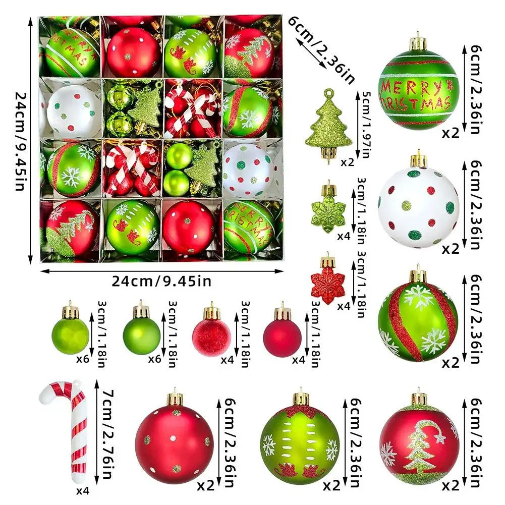 Green Monster Christmas Ball Ornament Elf Gift Box Hanging Bauble Shatterproof Tree Decoration Christmas Gift Holiday Party Deco Quake 46PCS A