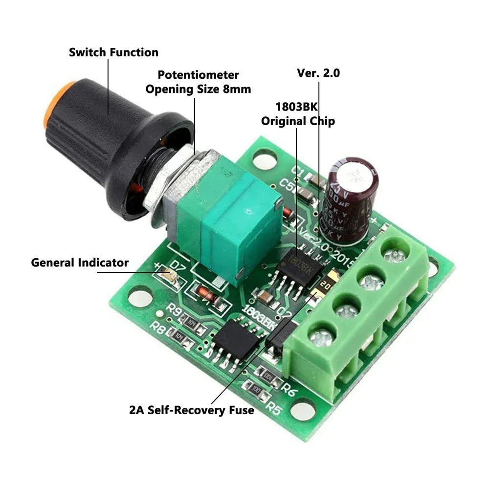 DC 1.8V 3V 5V 6V 12V 2A PWM Motor Speed Controller Low Voltage Motor Speed Control Switch PWM Adjustable Drive Module Quake