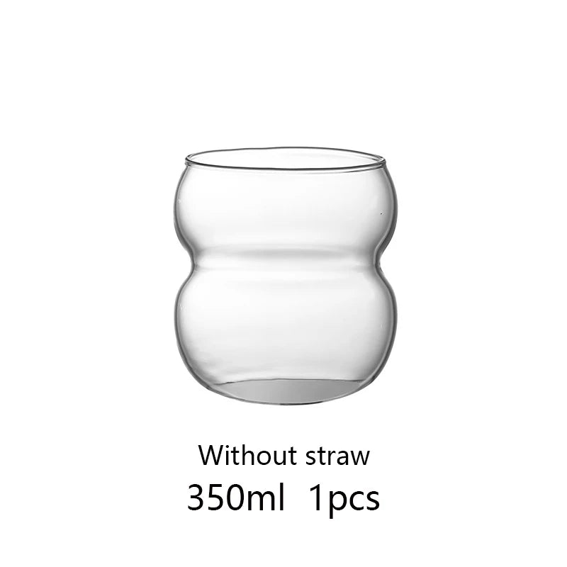 YWDL 350/550ml Transparent Glass Cup Cold Coffee Cup With Straw Dessert Juice Milk Drinkware Mug Party Cocktail Glasses Teacup Quake 350ml 350-550ml