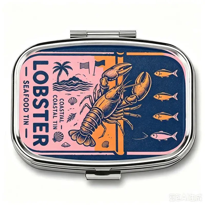1Pcs 2-Compartment Retro Sardine Print Pill Box Metal Mini Organizer For Women Travel Jewelry Medicine Candy Storage Quake A11