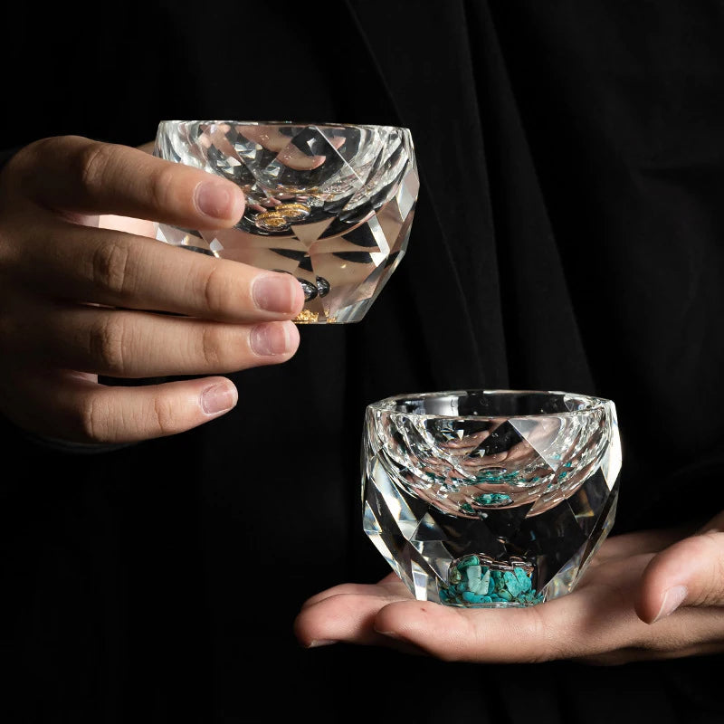 YWDL Diamond Cutting Crystal Liquor15/50ml Glasses Vodka Shot Glass Wine Glasses Whiskey Glass Spirits Sake Soju Brandy Tea Cup Quake