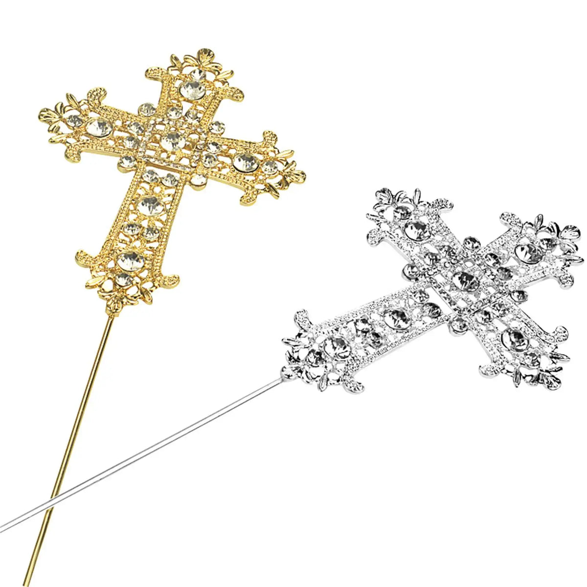 First Communion Cross Cake Topper Rhinestone Accessory Religious Vintage Cross Bunting for Celebration Wedding Christening Girl Quake