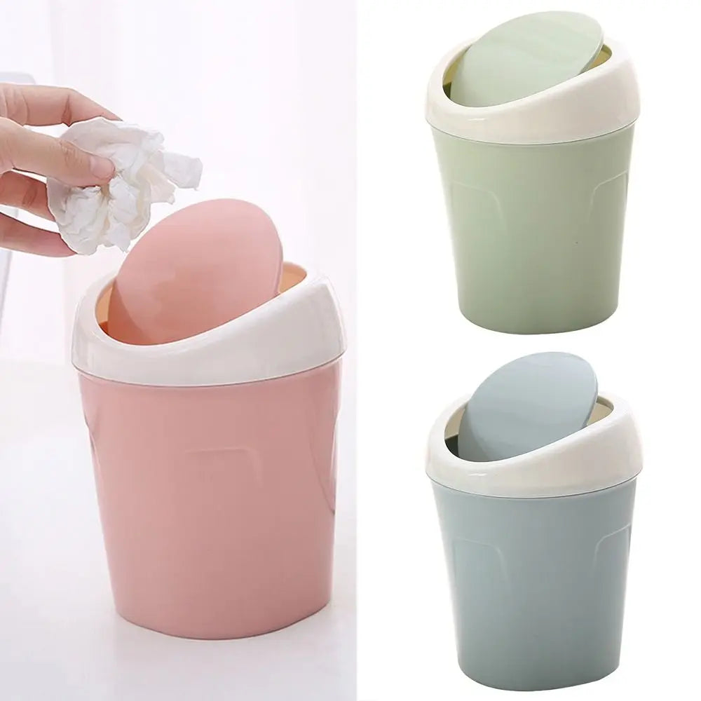 Mini Trash Can Creative Swing Cover Small Rubbish Can Plastic Storage Box Bedroom Bathroom Office Dorms Quake
