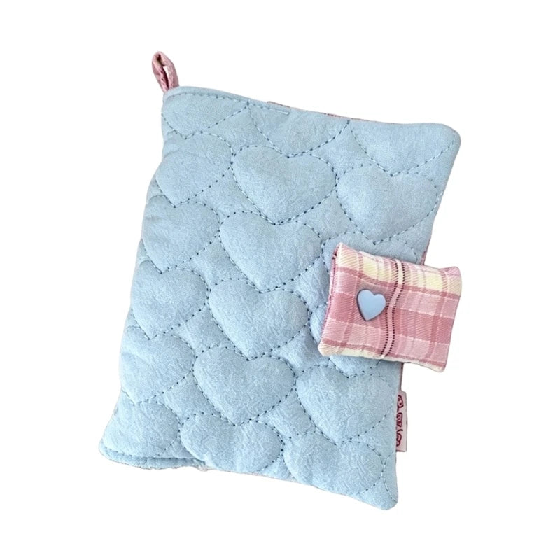 Stitched Heart Notebook Cover with Metal Binder Rings Spine and Top Loop, Slide-On Fitting, and Foldable Fabric K1KF Quake Type 1 CN