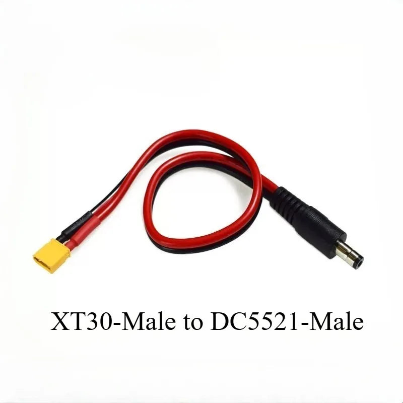 XT30 Male Female To DC5521/5525mm Male Adapter Wire 14AWG Heavy‑Duty Power Cable For FPV Goggles Battery Power Connection Quake XT30-M to DC5521-M 2PCS 1M