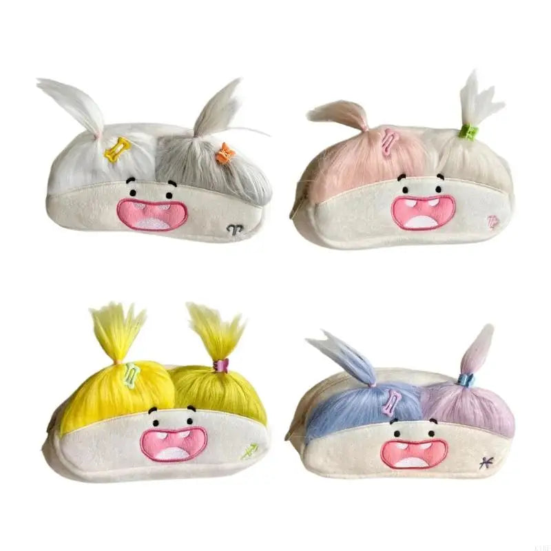 Plush Character Pencil Case with Roomy Writing Tool Storage, Cotton Fabric, Embroidered Face, and Secure Top Closure K1KF Quake