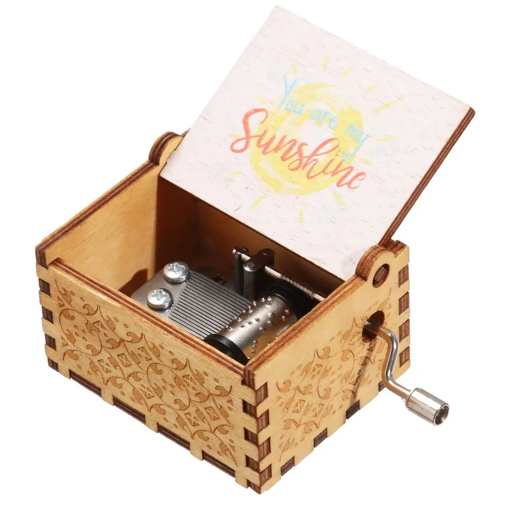 Valentine's Day Birthday Christmas Wooden Black Engraved You are My Sunshine Music Box Hand-Cranked Musical Boxes Quake 5