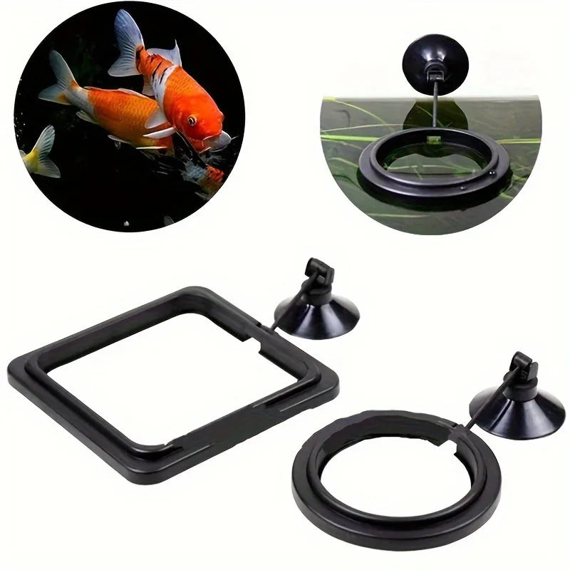 Floating Fish Food Feeder Ring - Square Circle Aquarium Station with Suction Cup, Easy Food Dispenser, Space-Saving Design Quake