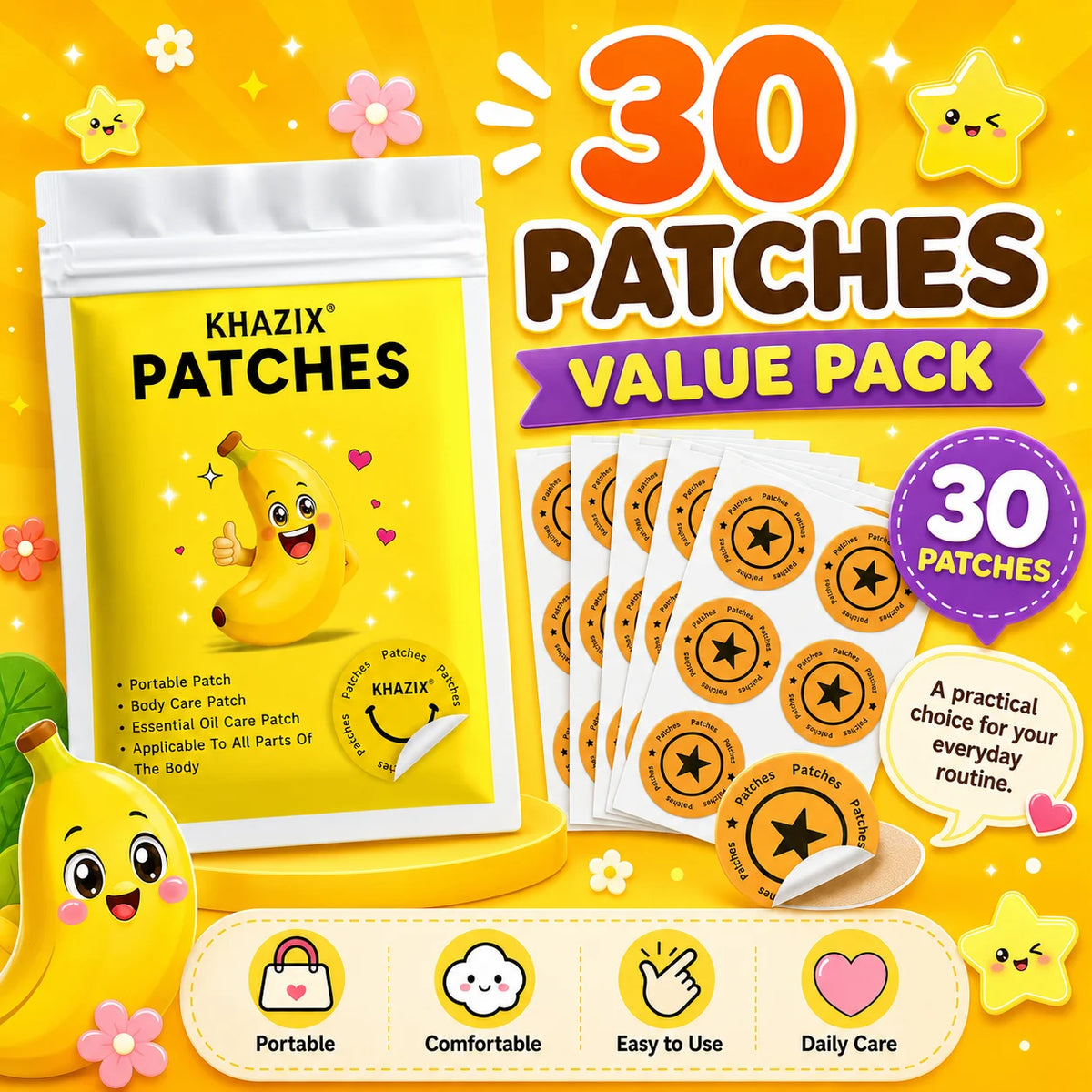 30Pcs Energy Patches Natural Ingredients Vegan Friendly Daily Energy Boost Patch Portable Body Stickers for Work Travel Sports Quake