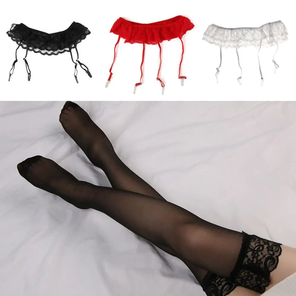 Womens Sexy Hot Lace Top Thigh-Highs Stockings Socks+Suspender Garter Belt Quake