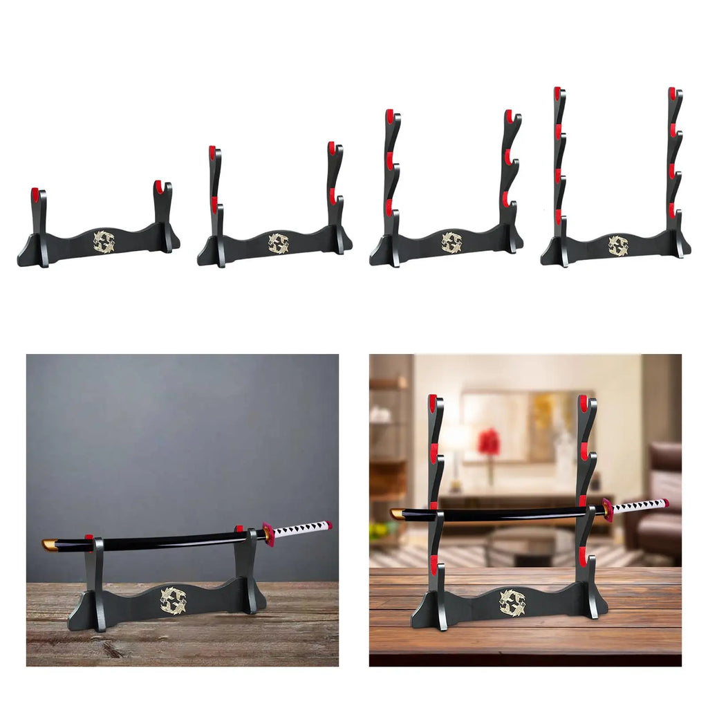 Durable Wood Display Stand Tabletop Decorative Hanger Horizontal Wooden Frame Rack for Dojo Decor Quake