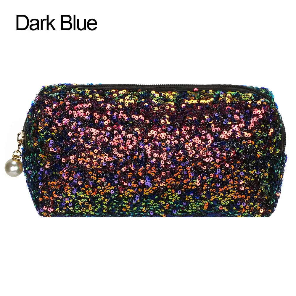 Fashion Glitter Mermaid Sequin Makeup Bag High-capacity Reversible Double Color Cosmetic Bag Lazy Makeup Zipper Pouch Handbags Quake Dark Blue