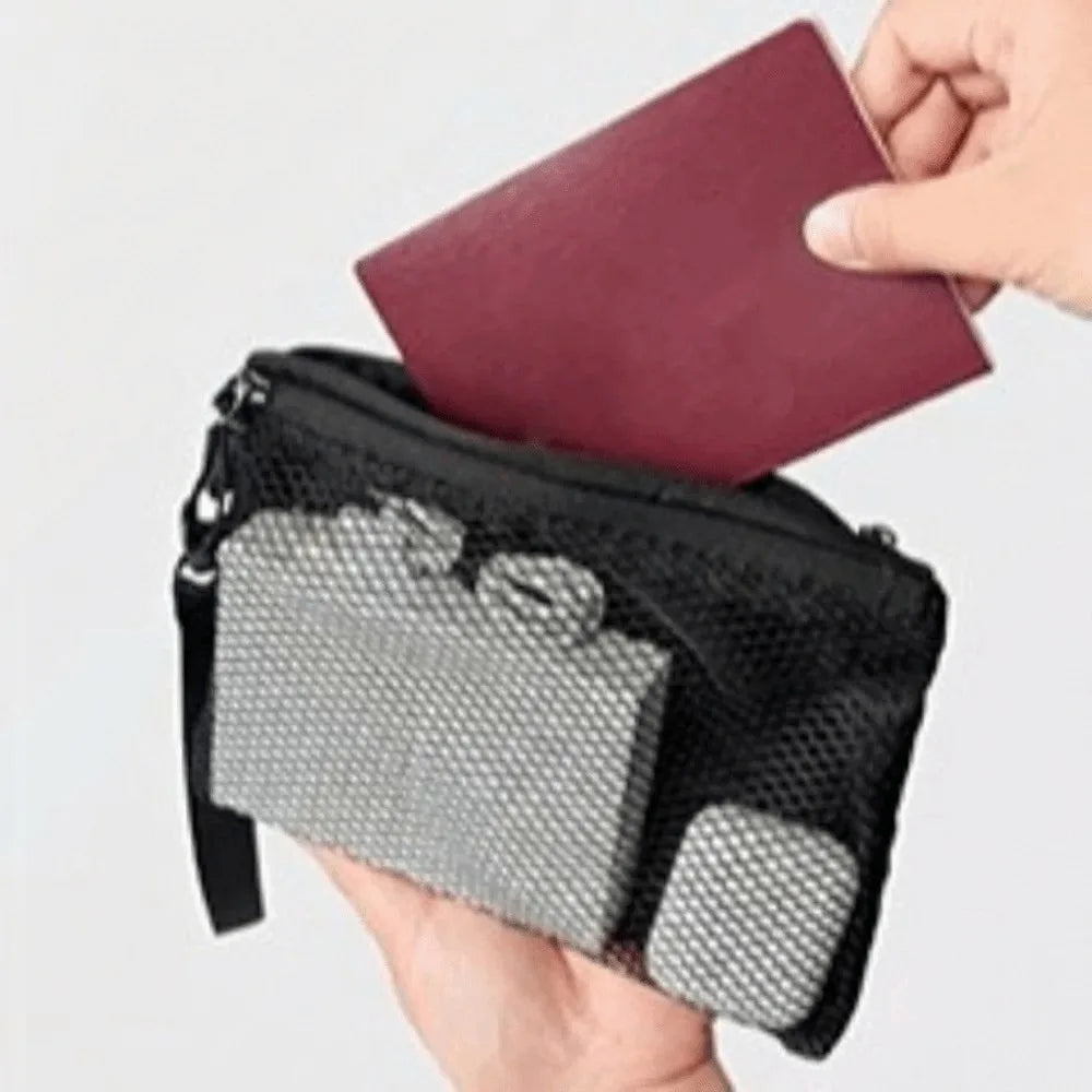 Lightweight Mesh Storage Bag Polyester Solid Color Toiletry Bag With Zipper Multifunctional Cosmetic Bag Toiletry Storage Quake Black-M