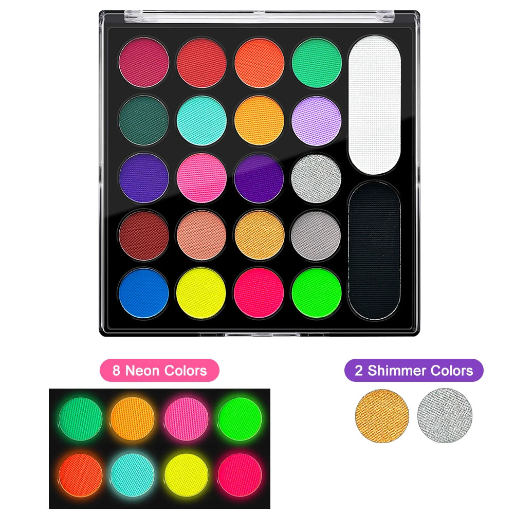22 Color Face Body Painting Kit for Kids Adults,Face Paint Makeup Palette with Brush,Halloween Carnival Artist Cosplay Art Party Quake