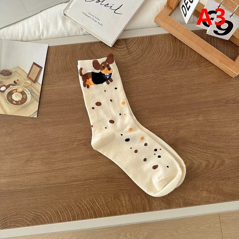 1Pair Funny Dachshund Animal Cotton Socks Sausage Dog Cartoon Print Socks Cute Couple Sock Quake One Size A3