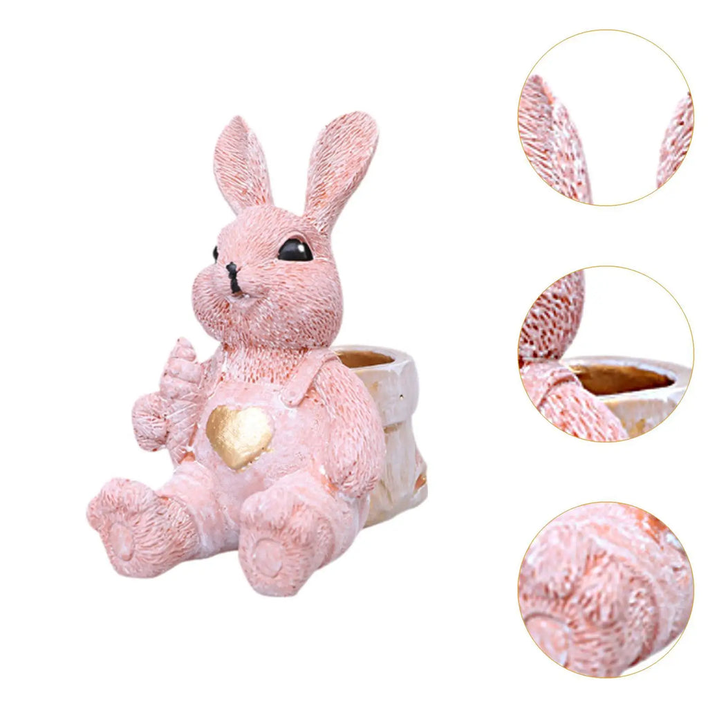 Easter Bunny Figurine Decorative Cute Easter Decoration Tabletop Ornament Animal Sculpture for Desk Home Bedroom Entrance Office Quake