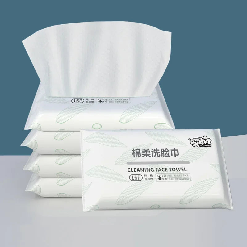 16pcs/bag Soft Face Tissue Pearl Pattern Disposable Face Towel Face Washing Travel Portable Cotton Tissue Wet Dry Multi Use Wipe Quake NO.2-white