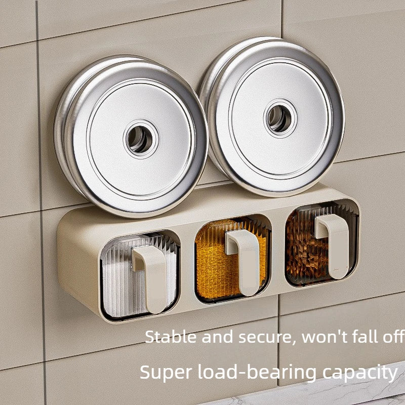Wall-mounted Compartment Spice Organizer Moisture-proof Seasoning Box Multi-grid Kitchen Salt Pepper Storage Rack Quake