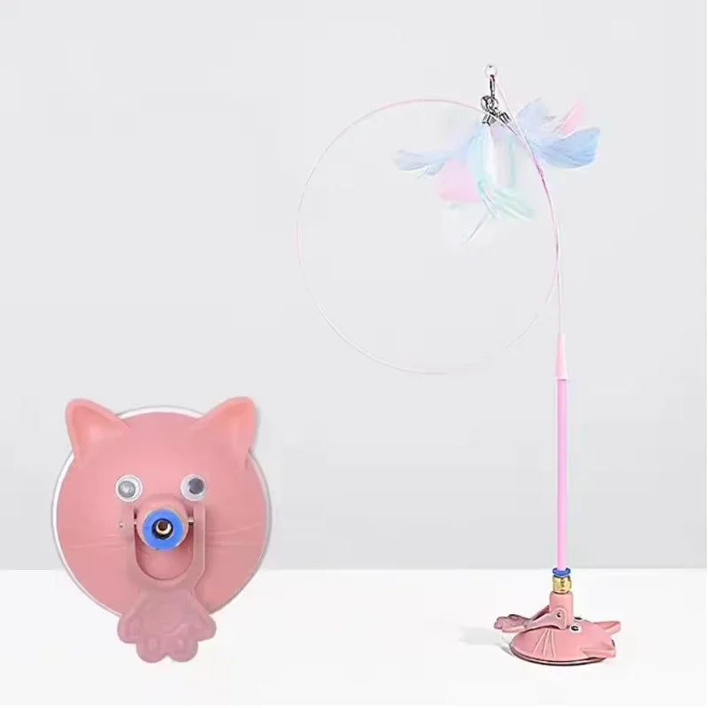 Pet Teasing Cat Stick Feather Wand With Bell - Interactive Suction Cup Toy for Kittens and Cats, Fun Playing Accessories to Enga Quake pink B14823B XS