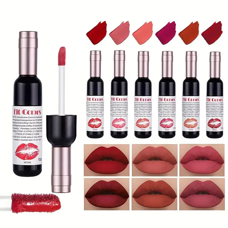 Red Wine Bottle Design Makeup Lip Gloss,Velvet Matte Lip Gloss Liquid Lipstick, High Colour Development,for Natural Lip Makeup Quake