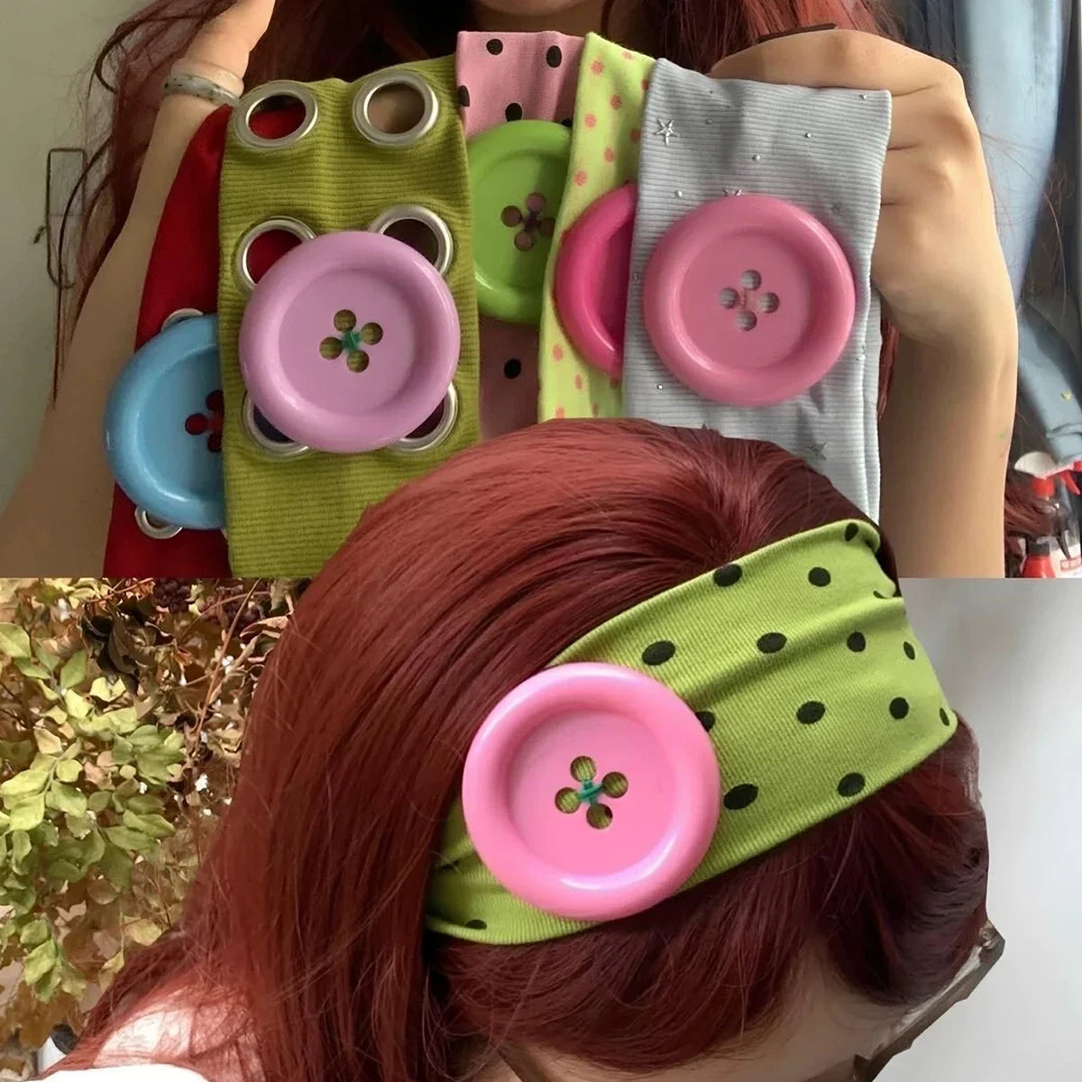 Summer Colorful Elastic Hair Hoop Large Button Wave Pattern Korean Ins Y2K Retro Trendy Personality Daily Party Hair Accessories Quake