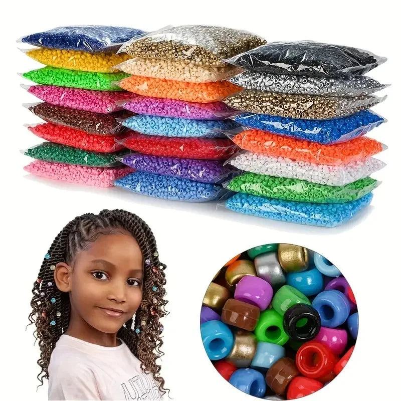 100pcs Colorful Hair Braiding Beads Acrylic Big Hole Beads Pony Hair Beads Jewelry Making Bracelet Necklace Styling Accessories Quake