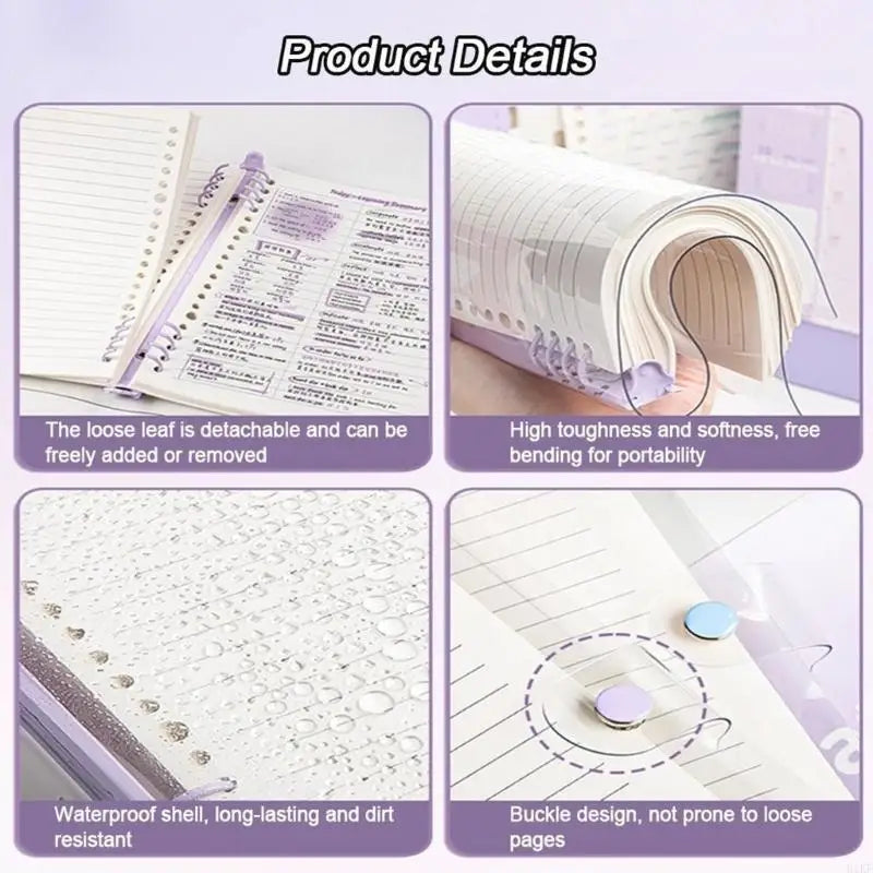 A 5 Loose-Leaf Lined Notebook Notepad with Refillable Rings Binding and Clear Cover for Class Note, Meetings and Study K1KF Quake