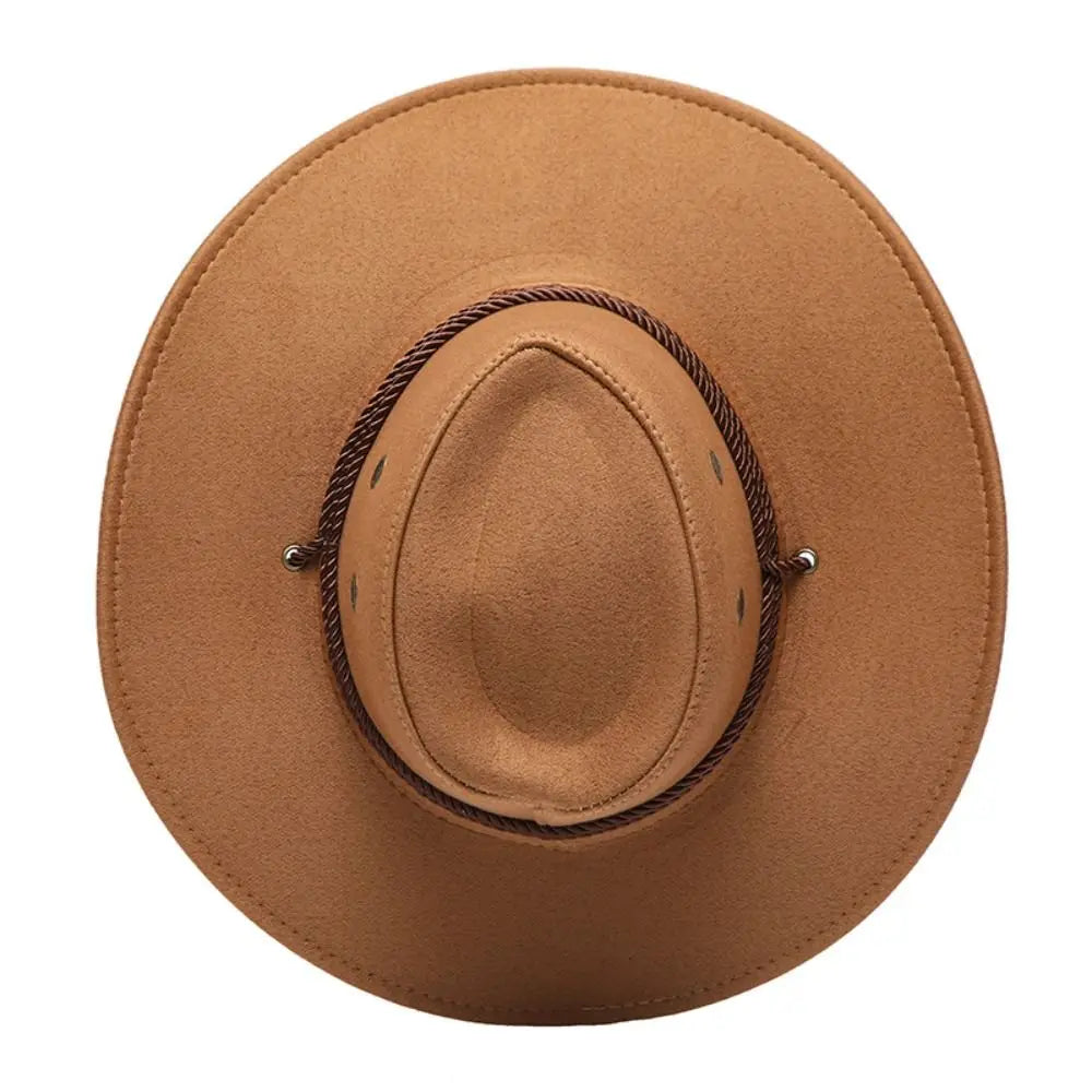 Unisex Artificial Suede Beach Cowboy Hat Wide Brim Sun Protection Party Cosplay Hat Breathable Solid Color Sun Sunscreen Cap Quake