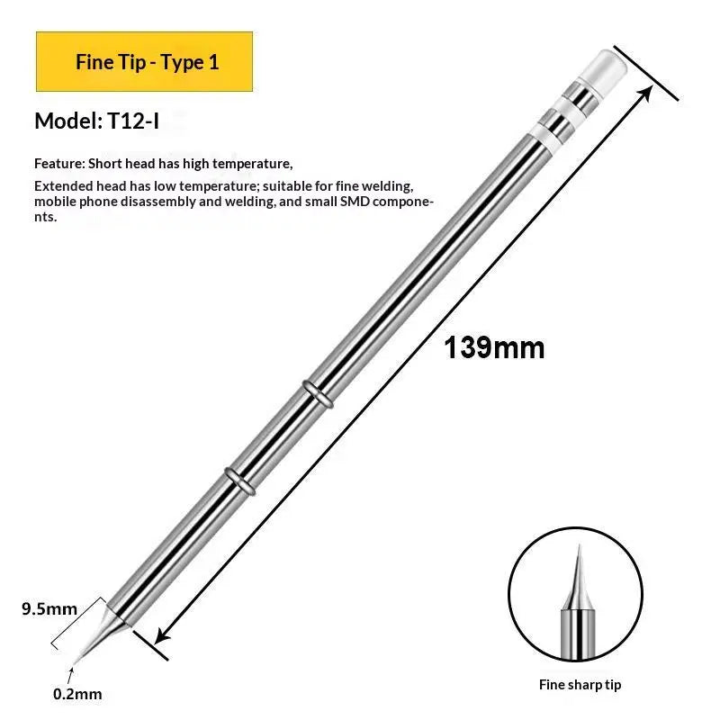 1Pcs T12 Multiple Styles Integrated Soldering Iron Tips Fast Heat Conduction Easy Tinning For DIY Electronic Repair Projects Quake T12 I