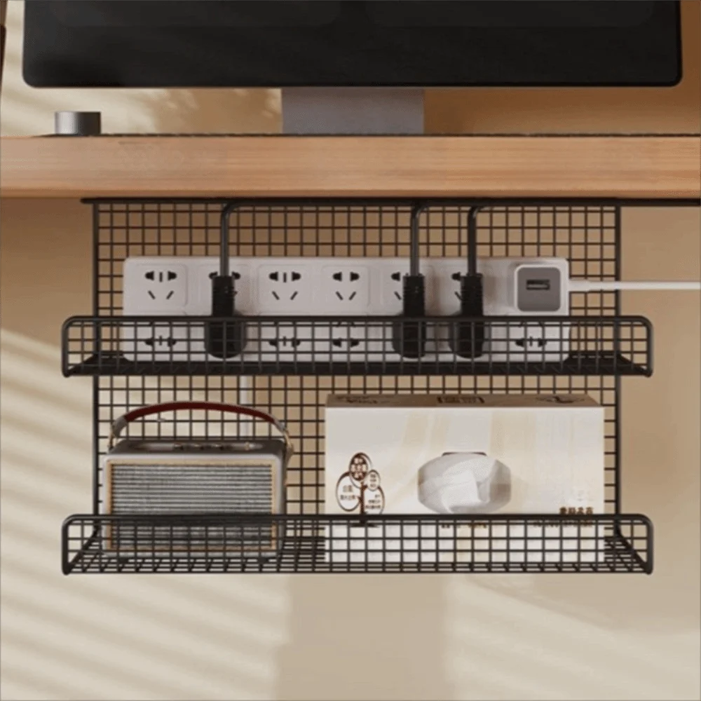 High Quality Under-desk Cable Management Tray No Drill Metal Wire Socket Storage with Clamp Desk Cable Organizer Office Quake