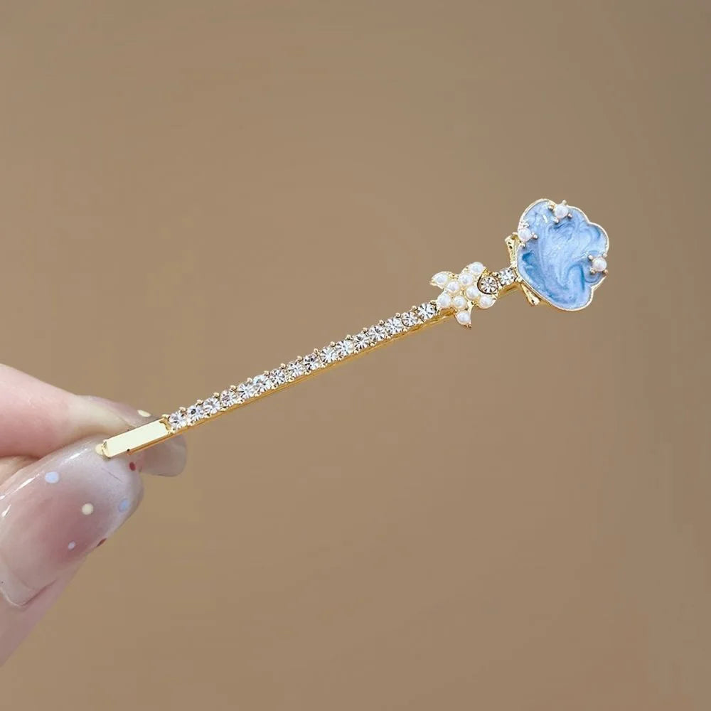 Sweet Girls Sea Blue Color Fish Tail Hair Clip Temperament Water Diamond Side Clip Fashion Bangs Clip Hair Styling Accessories Quake bk