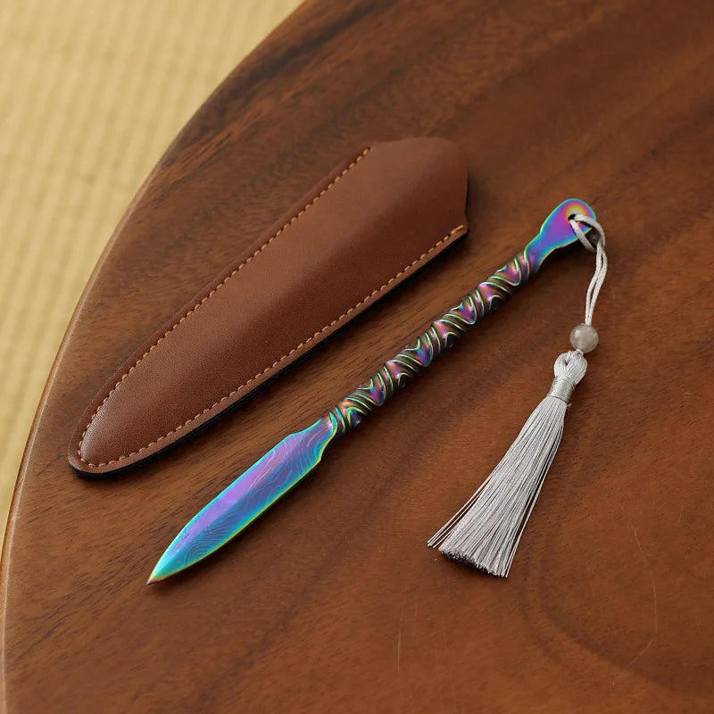 304 tea knife Damascus pattern handmade Pu'er tea needle pry tea tool tea cake tea cone tea set accessories Quake B 16.5X1.3cm