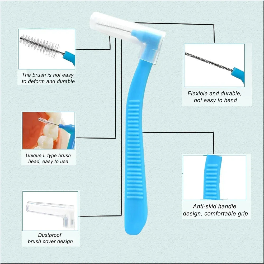 vvocci 20pcs I-Shape Interdental Brushes 0.6-1.2mm, Orthodontic Dental Flosser Tool for Braces Cleaning, Oral Hygiene Kit Quake