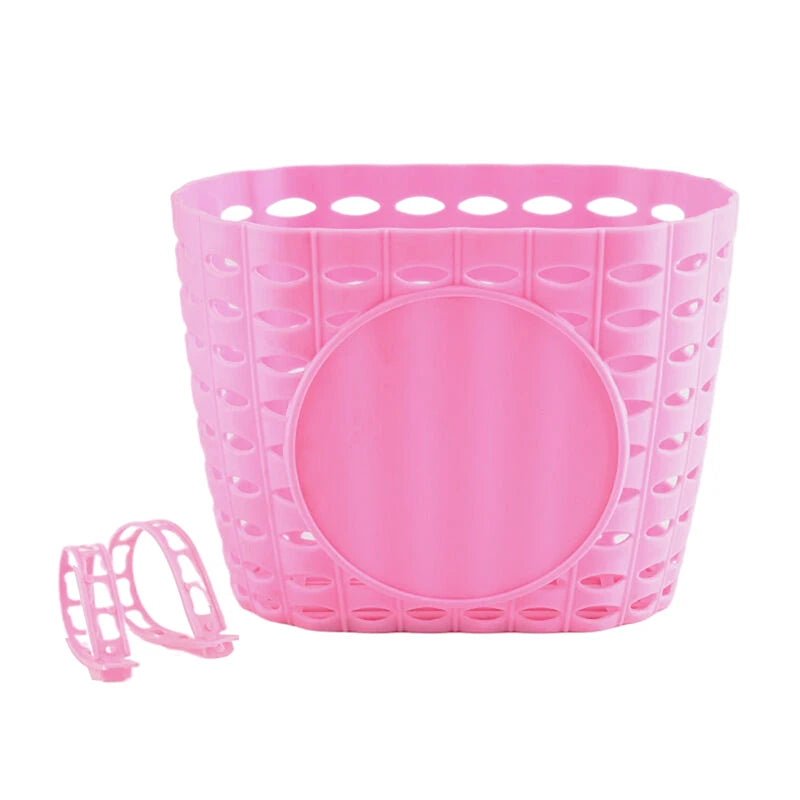 1pc Bicycle Basket Hollow Children Bike Tricycle Scooter Storage Front Handlebar Plastic Carrier Cycling Kids Riding Quake Pink