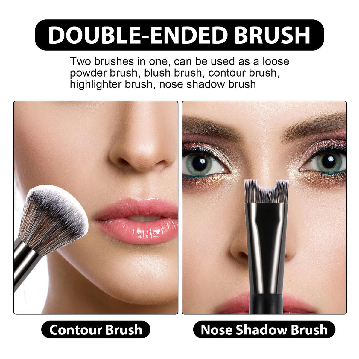 U-Shaped Makeup Brush for Nose Contouring with Dual Ends, Essential Cosmetic Tool Quake