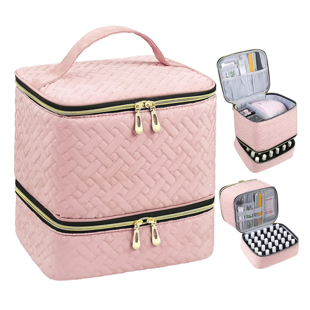 Meichoon Portable Sewing Storage Bag 30 Compartment Double Layer Organizer for Sewing Supplies DIY Craft for Tailors Crafters Quake Pink-B