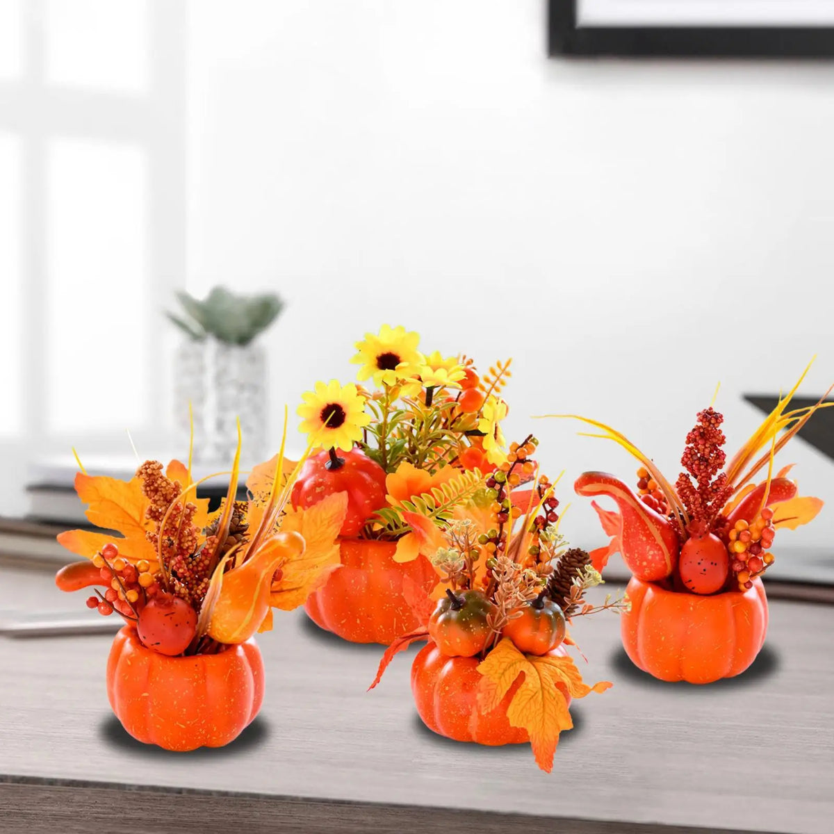 Pumpkin with Flowers Thanksgiving Decoration Fall Pumpkin Centerpiece Halloween Pumpkin Decor Quake