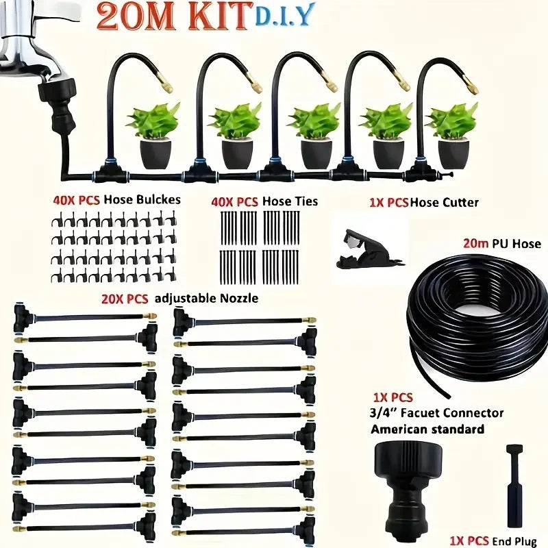 Automatic Watering System with 360° Adjustable 20 Brass Nozzles, with Universal Connector for Drip Irrigation Kit Quake