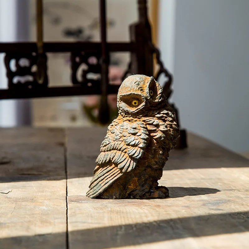 Imitation Cast Iron Rust Style Owl Living Room Desktop Mini Home Decoration Study Room Ornament Purely Handmade Tea Pet Quake
