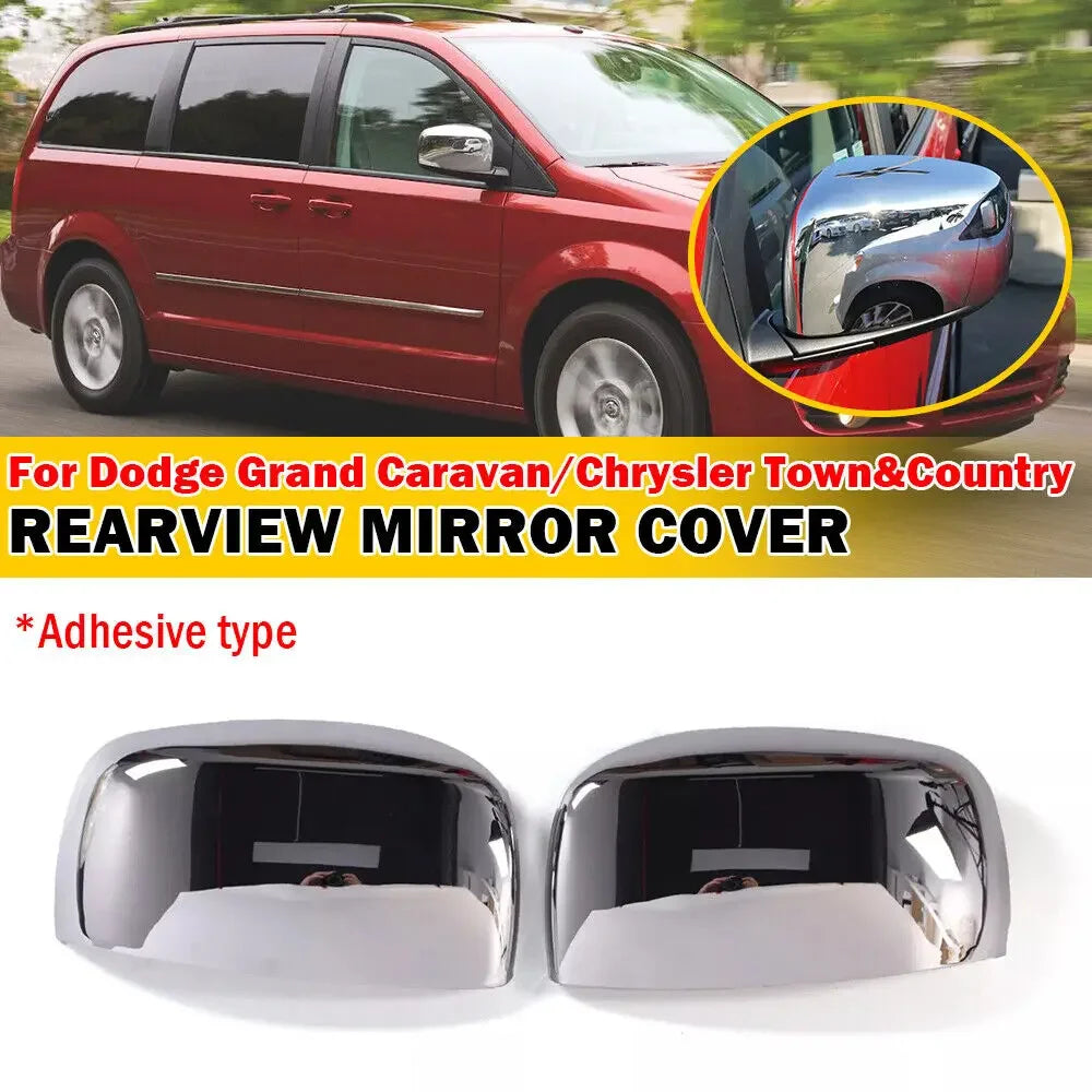 Chrome Side Door Mirror Cover Overlay Trim For Dodge Grand Caravan Chrysler Town & Country 2008-2020 Stick On Pair Quake