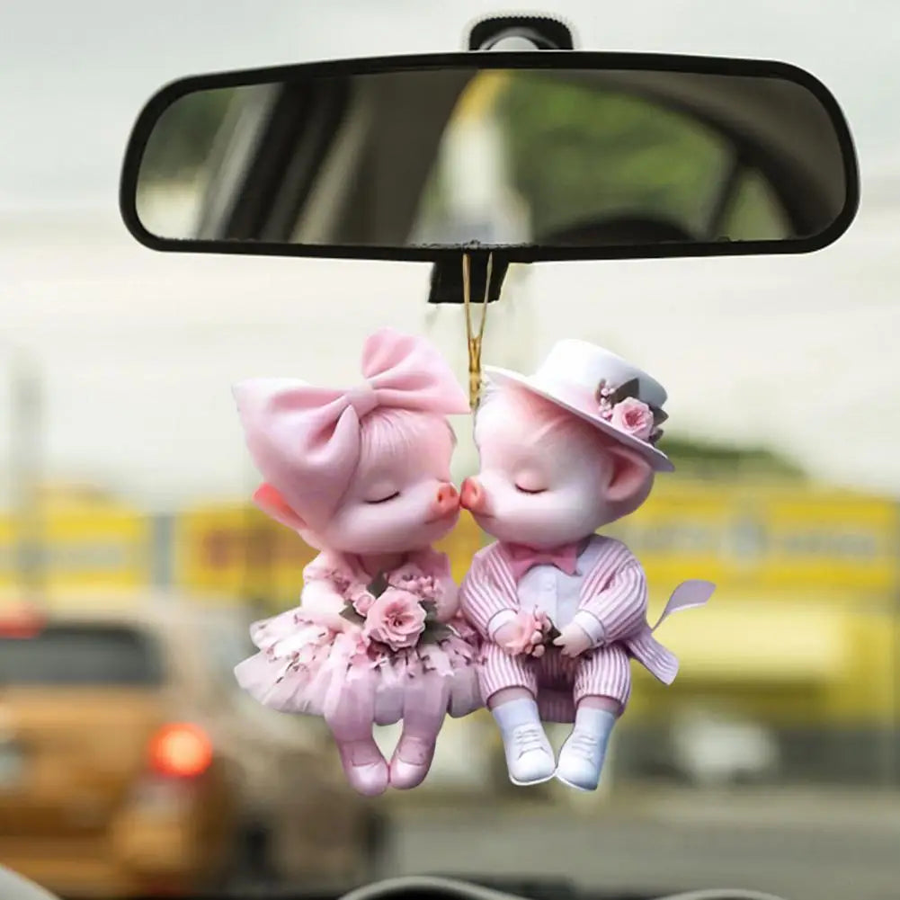 Car Decor Festive Cartoon Pig Pendant Hanging Decorations for Christmas Acrylic Ornaments with Lanyard Cute Holiday for Home Quake